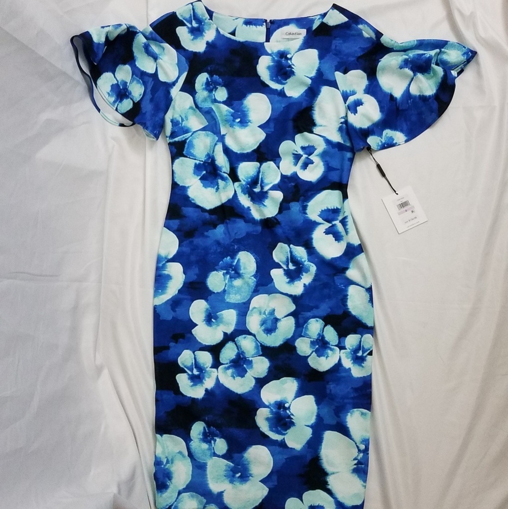 Calvin Klein Blue Floral Dress 6 nwt
